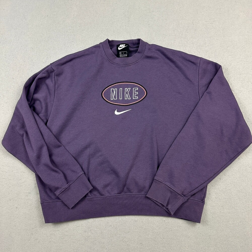 Nike Sweatshirt Women Medium Purple Center Swoosh Pullover Spell Out Crewneck M